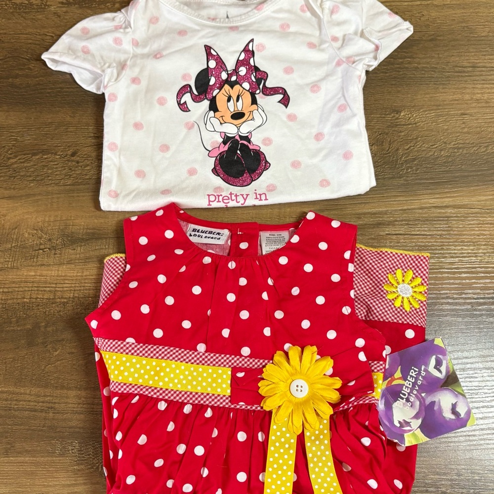NWT Girl’s Dress and a WDW Minnie Mouse Onesie 24 months